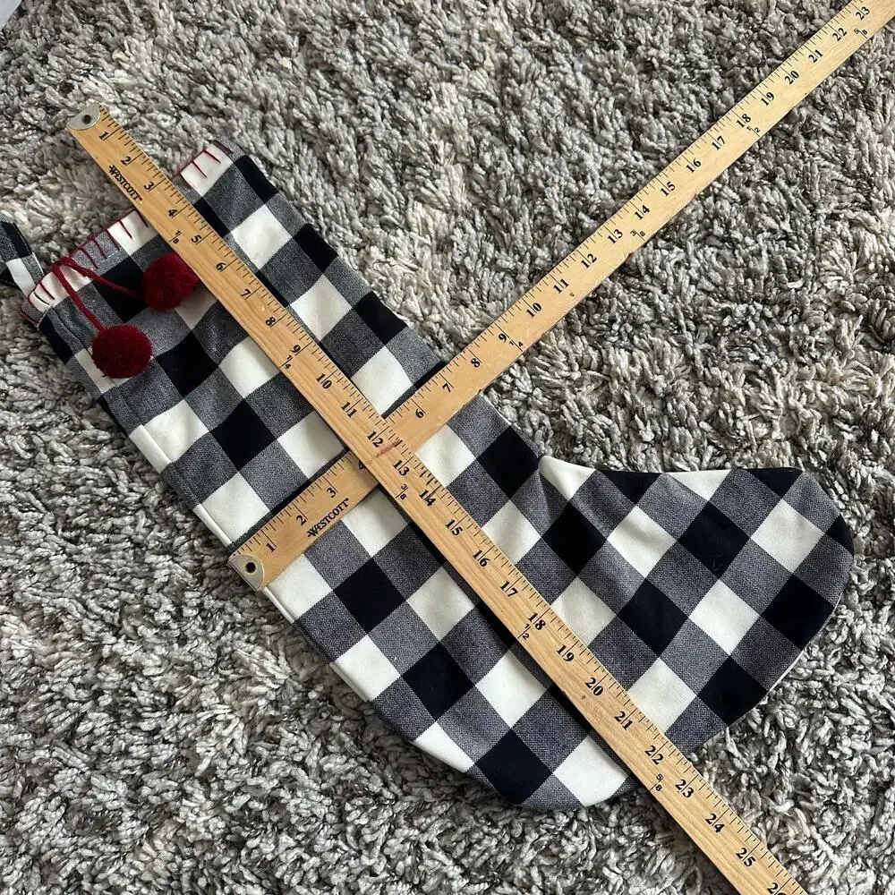Magaschoni Home Black White Buffalo Plaid Gingham Check Christmas Stocking Pom